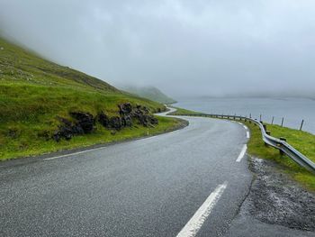 Scenic road on the coast of the faroe islands