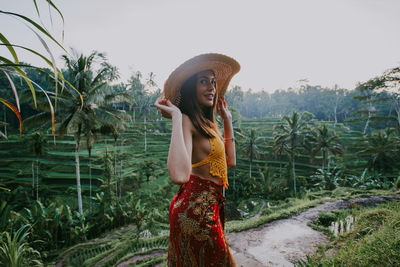 Young woman at rice terrace