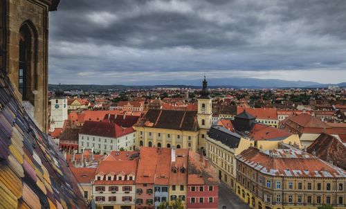 High angle view of townscape against sky