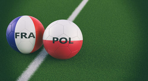 High angle view of soccer ball on field