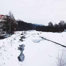 Scenic view of frozen lake against clear sky