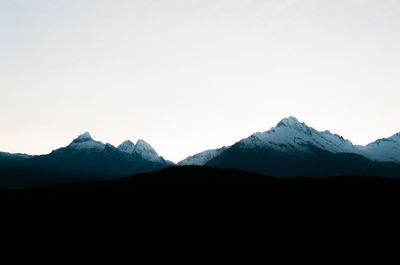 Scenic view of snowcapped mountains against clear sky