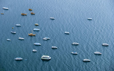 High angle view of boats in water