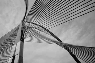 Low angle view of suspension bridge against sky