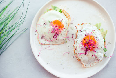 High angle view of cake in bowl on table