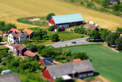 High angle view of houses on landscape