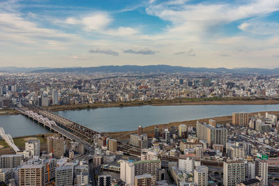 High angle view of city buildings