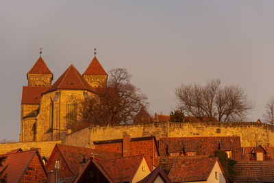 Panoramic view of temple building against clear sky