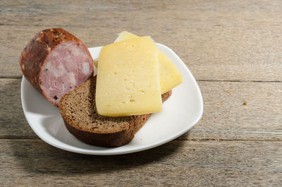 Close-up of breakfast served on table