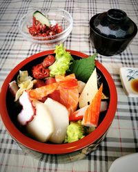 High angle view of meal served in plate