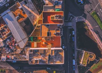 High angle view of buildings in city