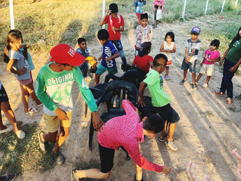 High angle view of people