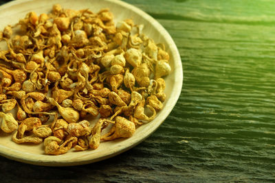 High angle view of breakfast in bowl on table