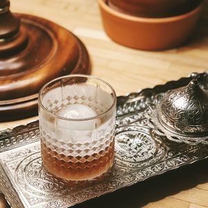 High angle view of drink in glass on table