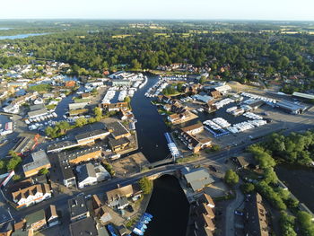 High angle view of wroxham bridge and river