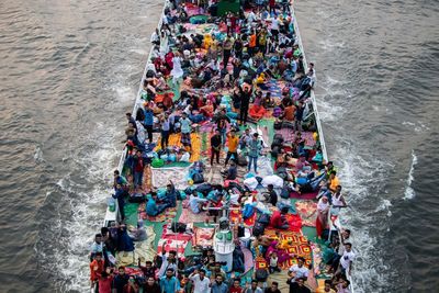 High angle view of boats in sea