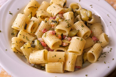 High angle view of pasta in plate