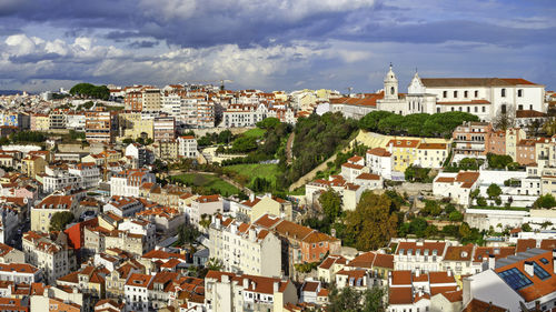 High angle view of townscape against sky