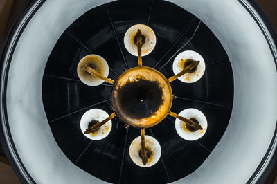 High angle view of coffee cup on table