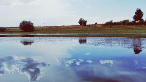 Scenic view of lake against sky