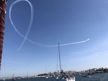 Low angle view of vapor trails in sky