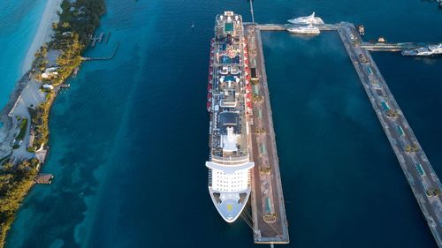 High angle view of cruise ship on sea