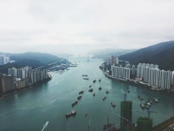 High angle view of city at waterfront