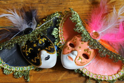 High angle view of masks on table