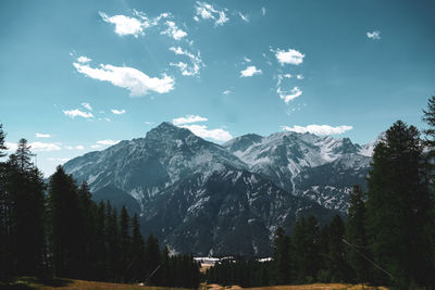 Scenic view of snowcapped mountains against sky