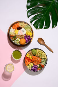 High angle view of food served in bowl