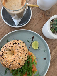 High angle view of breakfast on table