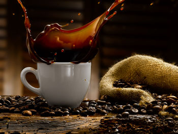 Close-up of coffee cup on table