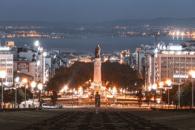 Illuminated buildings in city at night