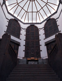 Low angle view of staircase amidst buildings in city