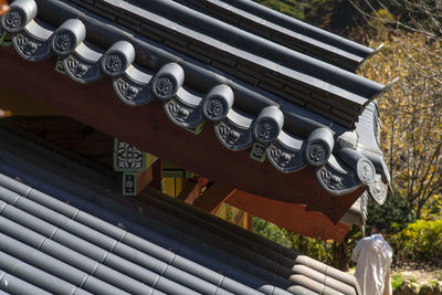 Low angle view of tiled roof of building