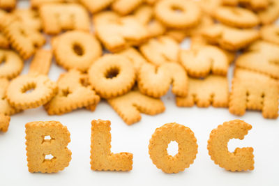 Close-up of letter-shaped cookies