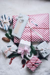 High angle view of christmas decoration on table