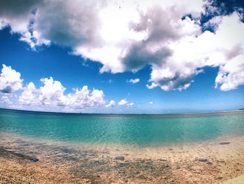 Scenic view of sea against cloudy sky