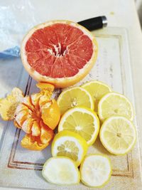 High angle view of orange on table