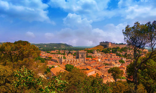 The wide panoramic view of old town in avignon, france