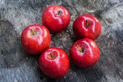 High angle view of apples on table