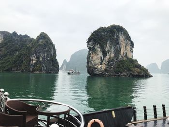 Rock formations in sea against sky