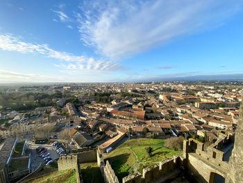 High angle view of carcassonne against sky