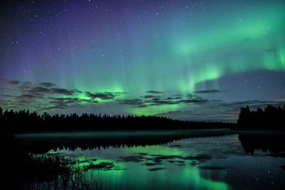 Scenic view of lake against aurora polaris