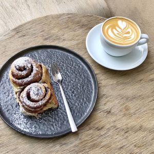 High angle view of coffee on table