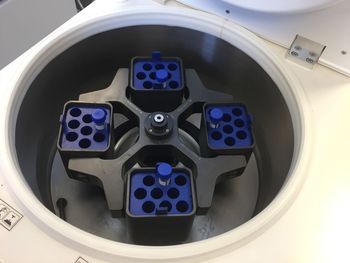 High angle view of machinery on table