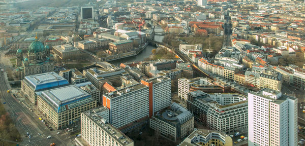 High angle view of buildings in city