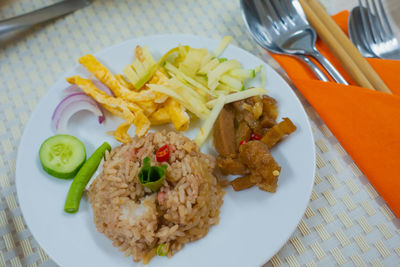 High angle view of meal served in plate