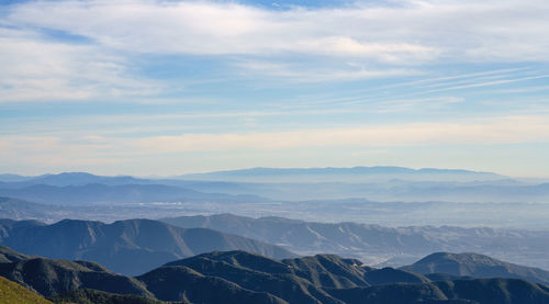 Scenic view of mountains against sky during sunset