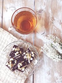 High angle view of beer glass on table